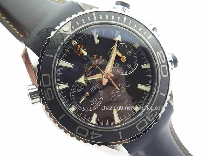 0429 Planet Ocean Master Chrono 45mm SS OM 1:1 Best Edition Black Dial Orange 12 On Rubber Strap A Durable 8169